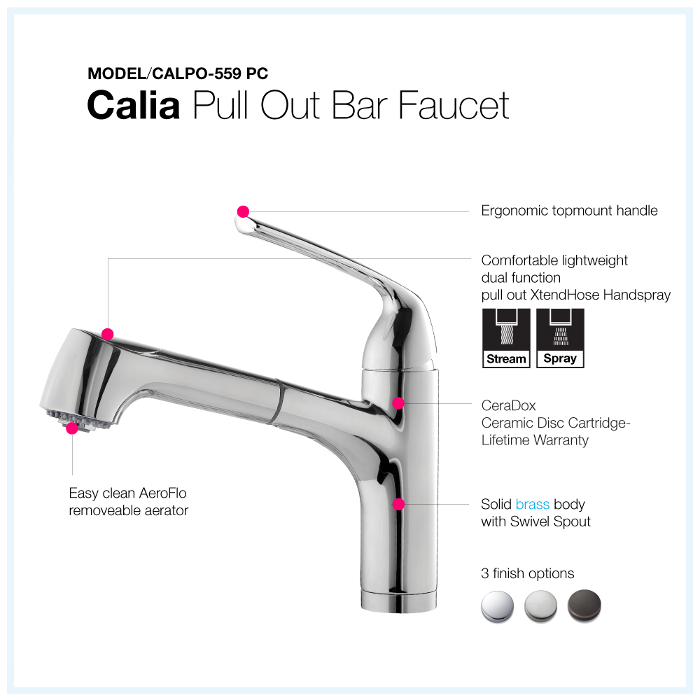 Houzer Calia Pull Out Bar Faucet with CeraDox Technology Polished Chrome, CALPO-559-PC - The Sink Boutique