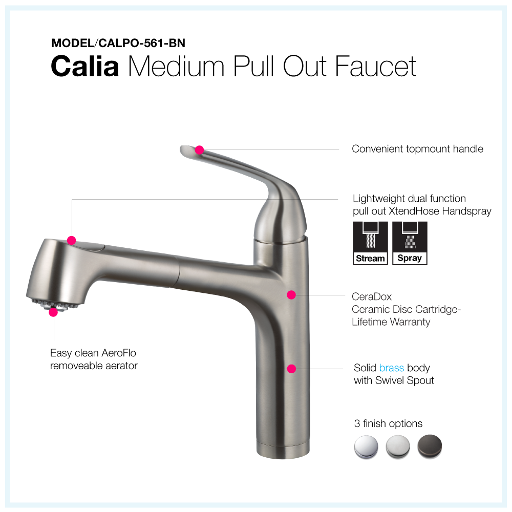 Alternate Image for Houzer Calia Pull Out Kitchen Faucet Brushed Nickel, CALPO-561-BN
