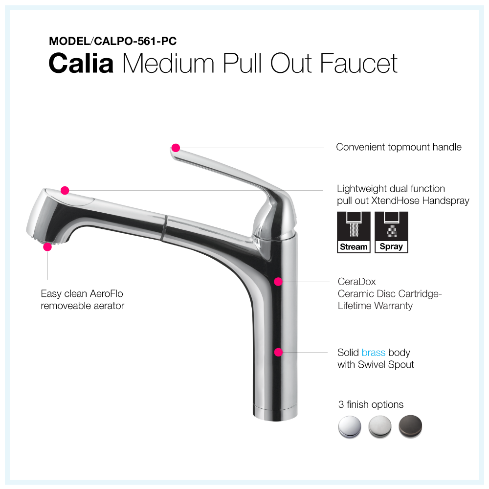 Houzer Calia Pull Out Kitchen Faucet with CeraDox Technology Polished Chrome, CALPO-561-PC - The Sink Boutique