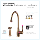 Houzer Charlotte Solid Brass Kitchen Faucet with Sidespray Antique Copper, CHASS-682-AC - The Sink Boutique