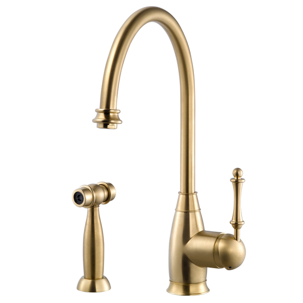Houzer Charlotte Solid Brass Kitchen Faucet with Sidespray Brushed Brass, CHASS-682-BB