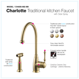 Houzer Charlotte Solid Brass Kitchen Faucet with Sidespray Brushed Brass, CHASS-682-BB - The Sink Boutique