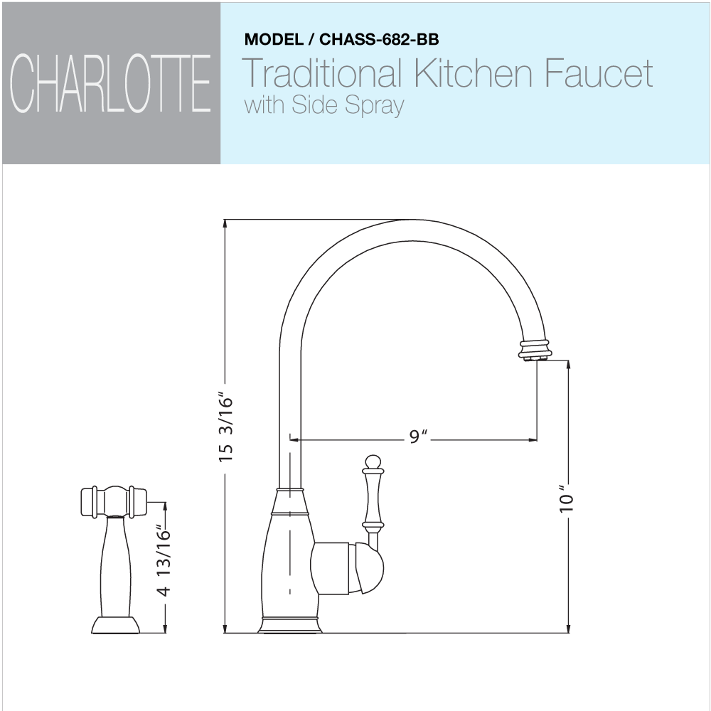 Houzer Charlotte Solid Brass Kitchen Faucet with Sidespray Brushed Brass, CHASS-682-BB - The Sink Boutique
