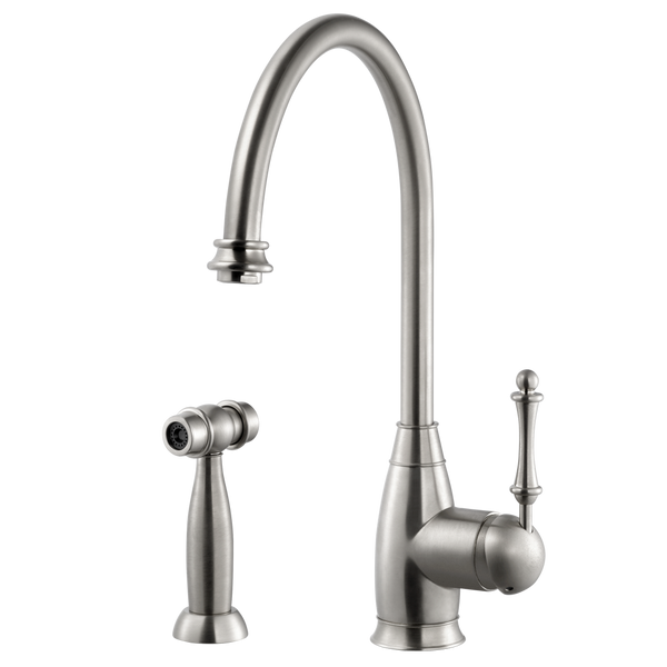 Houzer Charlotte Solid Brass Kitchen Faucet with Sidespray Brushed Nickel, CHASS-682-BN