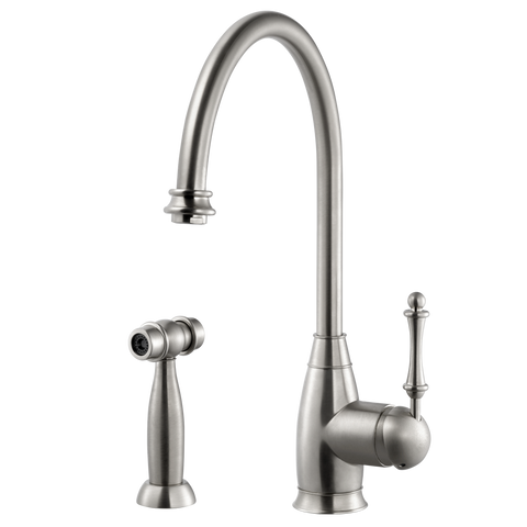 Houzer Charlotte Solid Brass Kitchen Faucet with Sidespray Brushed Nickel, CHASS-682-BN