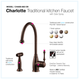 Houzer Charlotte Solid Brass Kitchen Faucet with Sidespray Oil Rubbed Bronze, CHASS-682-OB