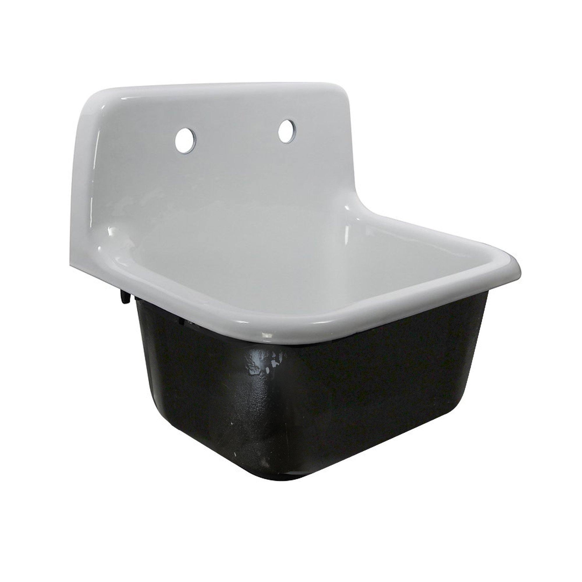Nantucket Sinks Anchor 22" Wallmount Cast Iron Utility Sink, White/Black, CI-2218WNRG - The Sink Boutique