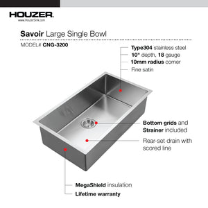Alternate Image for Houzer Savior 18" Undermount Stainless Steel Kitchen Sink, 18 Gauge, CNG-3200