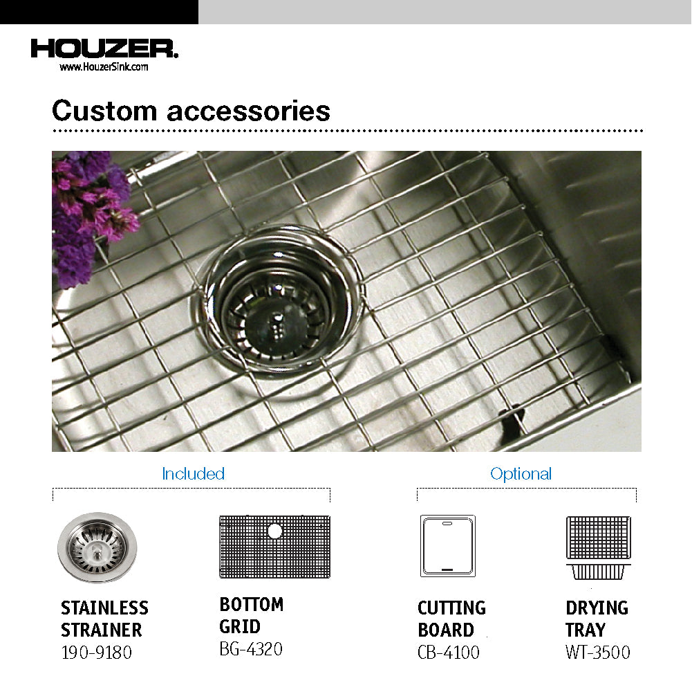 Houzer Savior 18" Undermount Stainless Steel Kitchen Sink, 18 Gauge, CNG-3200