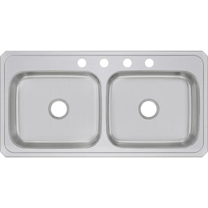 Alternate Image for Elkay Celebrity 43" Stainless Steel Kitchen Sink, 50/50 Double Bowl, 20 Gauge, Brushed Satin, 4 Faucet Hole, CR43224