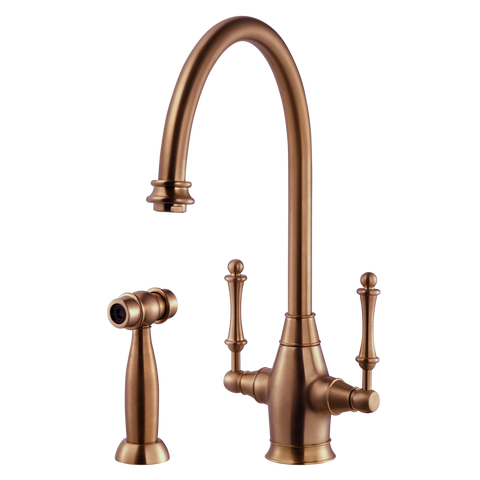 Houzer Charleston Two Handle Kitchen Faucet with Sidespray Antique Copper, CRLSS-650-AC