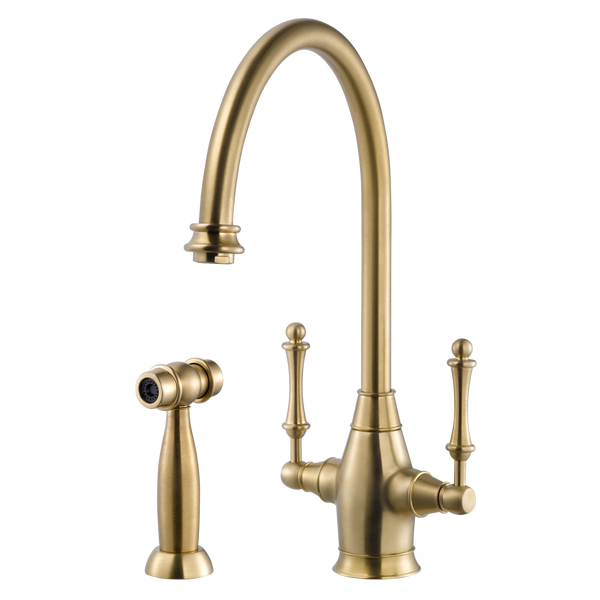 Houzer Charleston Two Handle Kitchen Faucet with Sidespray Brushed Brass, CRLSS-650-BB
