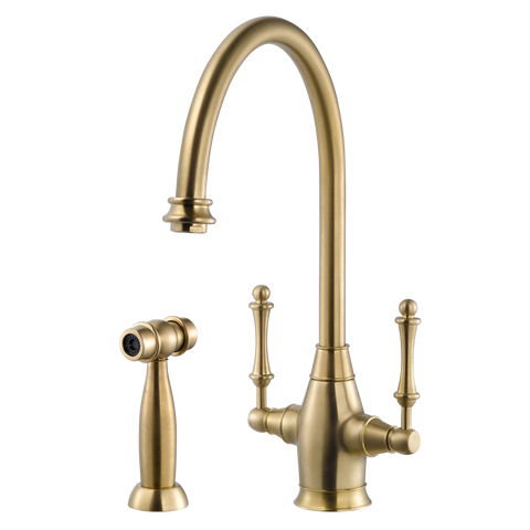 Houzer Charleston Two Handle Kitchen Faucet with Sidespray Brushed Brass, CRLSS-650-BB
