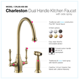 Houzer Charleston Two Handle Kitchen Faucet with Sidespray Brushed Brass, CRLSS-650-BB - The Sink Boutique