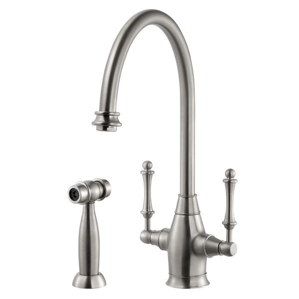 Houzer Charleston Two Handle Kitchen Faucet with Sidespray Brushed Nickel, CRLSS-650-BN