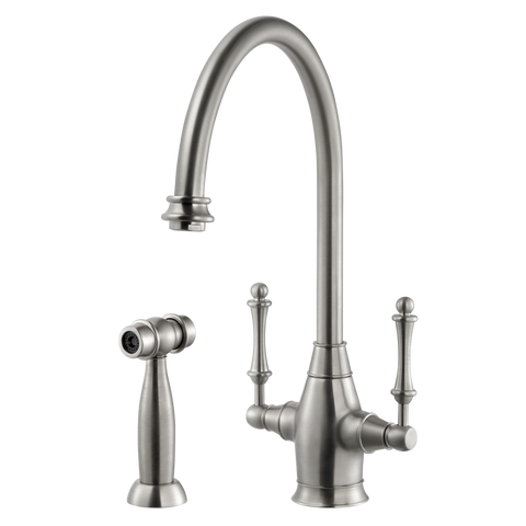 Houzer Charleston Two Handle Kitchen Faucet with Sidespray Brushed Nickel, CRLSS-650-BN