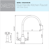 Houzer Charleston Two Handle Kitchen Faucet with Sidespray Brushed Nickel, CRLSS-650-BN - The Sink Boutique