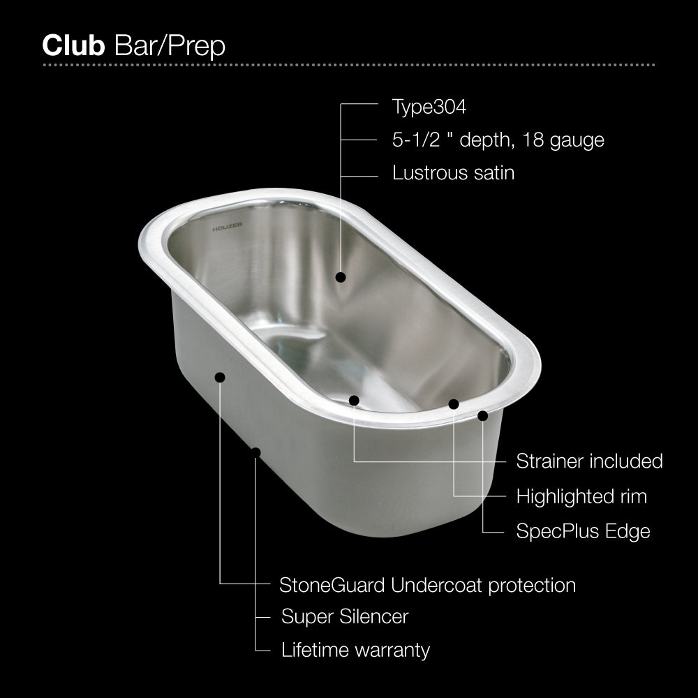 Houzer CS-1307-1 Club Undermount Small Bar/Prep Sink