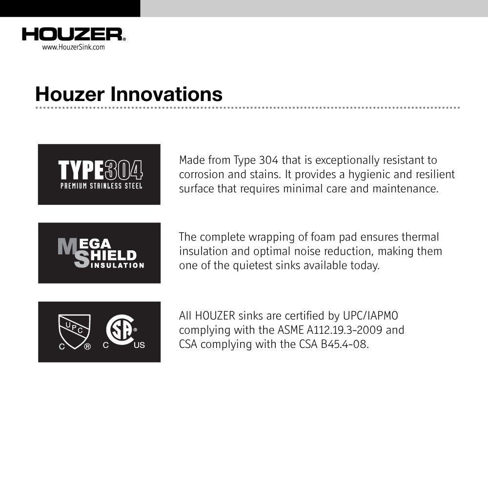 Houzer 32" Stainless Steel Undermount Bar/Prep Sink, Rectangle, CTB-3285 - The Sink Boutique