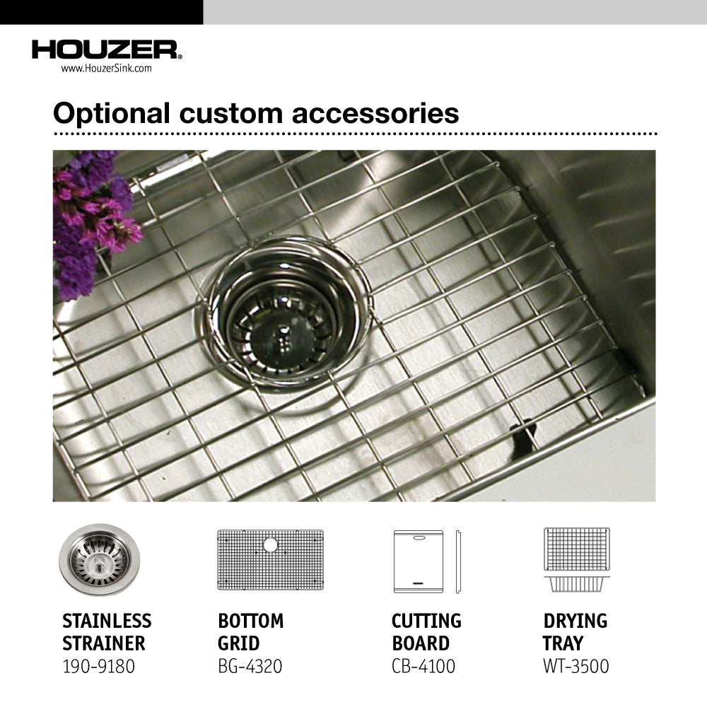Houzer 32" Stainless Steel Undermount Single Bowl Kitchen Sink, CTG-3200 - The Sink Boutique