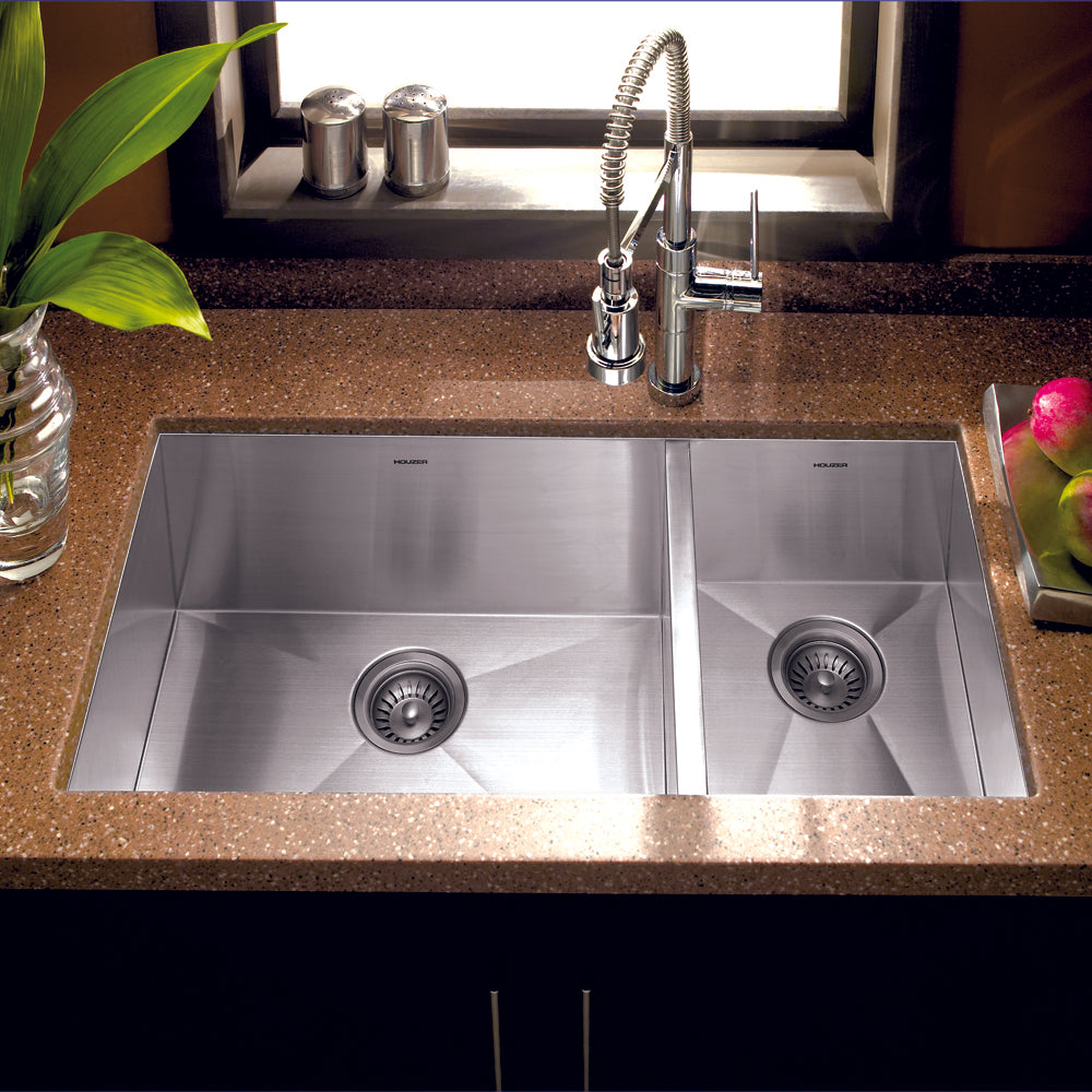 Houzer 33" Stainless Steel Undermount 70/30 Double Bowl Kitchen Sink, CTO-3370SR - The Sink Boutique