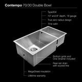 Houzer 33" Stainless Steel Undermount 70/30 Double Bowl Kitchen Sink, CTO-3370SR - The Sink Boutique