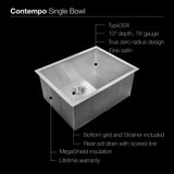 Houzer 23" Stainless Steel Undermount Zero Radius Single Bowl Kitchen Sink, CTS-2300 - The Sink Boutique