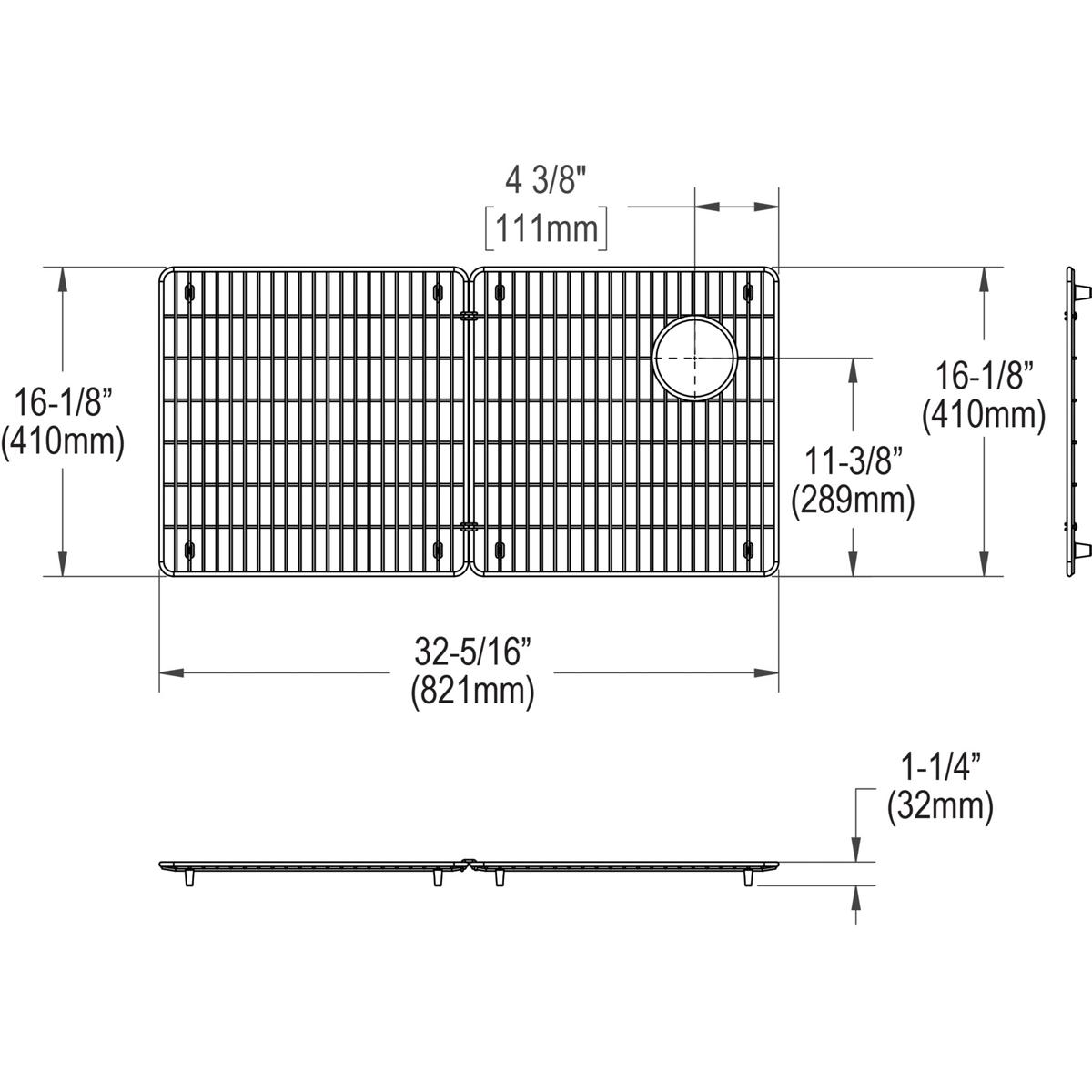 Elkay CTXFBG3316 Crosstown Stainless Steel 33-1/8" x 16-1/8" x 1-1/4" Bottom Grid - The Sink Boutique