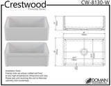Crestwood 30" White Farmhouse Sink, Casement/Smooth Front, CW-8130-W - The Sink Boutique