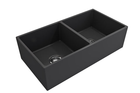 Crestwood 36" Fireclay Farmhouse Sink 50/50 Double Bowl, Charcoal, CW-MOD-362-DBL-CHARCOAL - The Sink Boutique