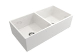 Crestwood 36" Fireclay Farmhouse Sink 50/50 Double Bowl, White, CW-MOD-362-DBL-WHITE - The Sink Boutique