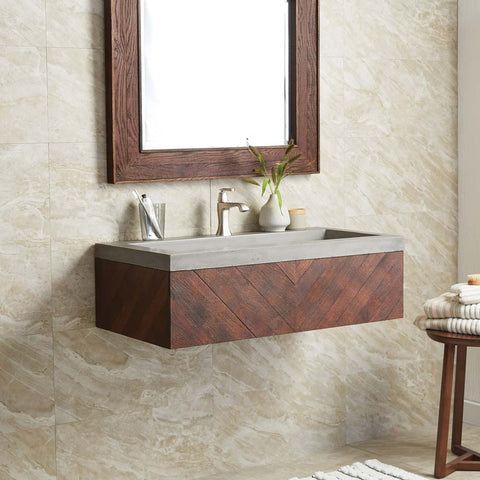 Native Trails 36" Cabernet Floating Vanity with NativeStone Trough in Ash, VNW194-NSL3619-A