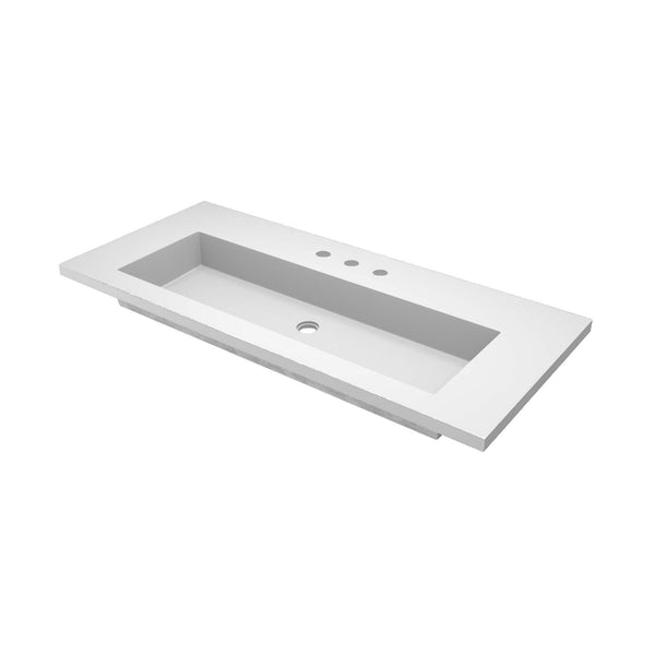 Native Trails 48" Capistrano ADA Vanity Top with Integral Trough Sink in Pearl, 8" Widespread Faucet Cutout, NSVT48-P
