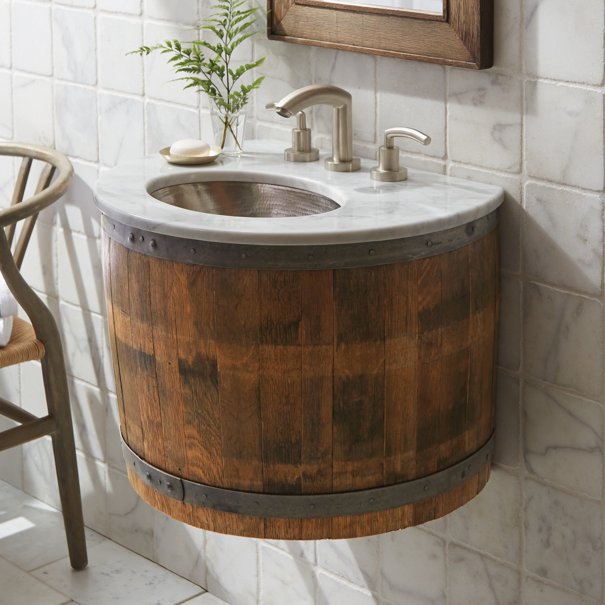 Native Trails 24" Carrara Vanity Top for Bordeaux Wall Mount - Small Oval with 8" Widespread Cutout, VNT20-CB