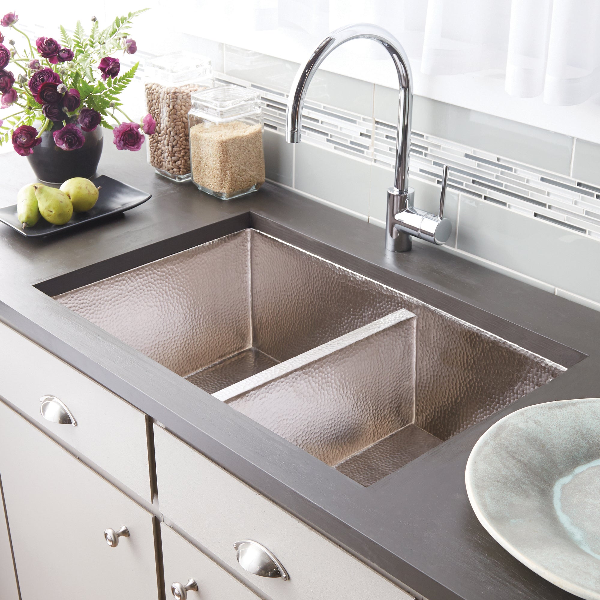 Native Trails Cocina Duet 33" Nickel Kitchen Sink, 60/40 Double Bowl, Brushed Nickel, CPK575
