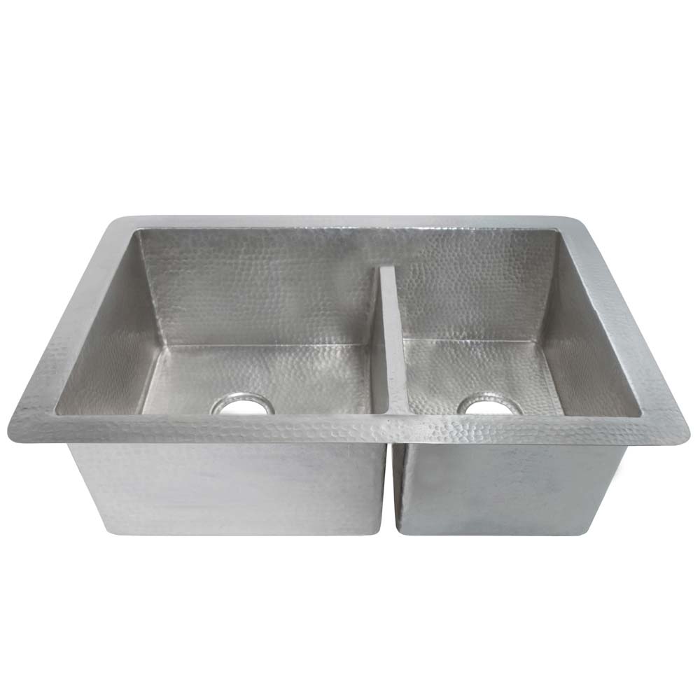 Native Trails Cocina Duet 33" Nickel Kitchen Sink, 60/40 Double Bowl, Brushed Nickel, CPK575