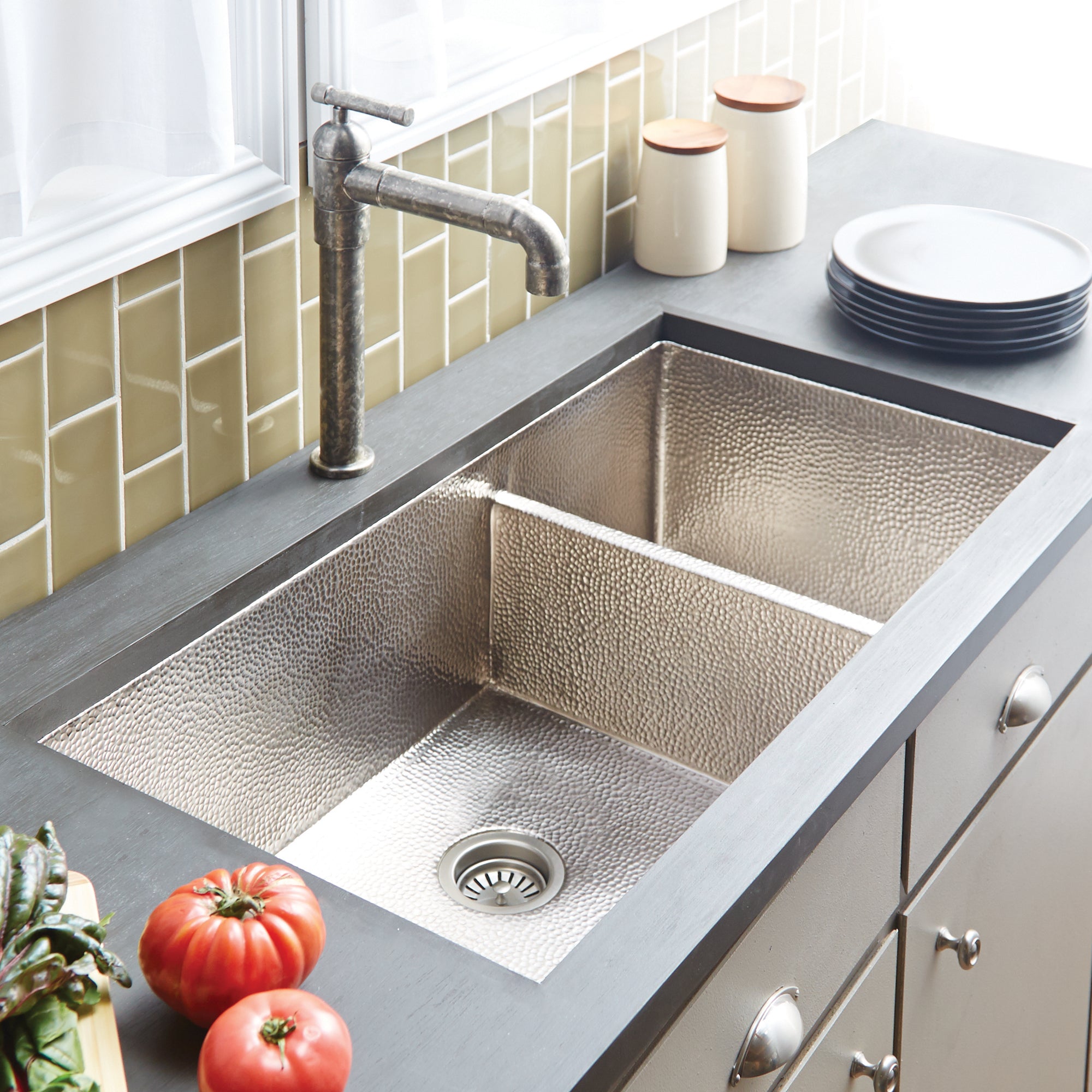 Native Trails Cocina Duet Pro 40" Nickel Kitchen Sink, 60/40 Double Bowl, Brushed Nickel, CPK577