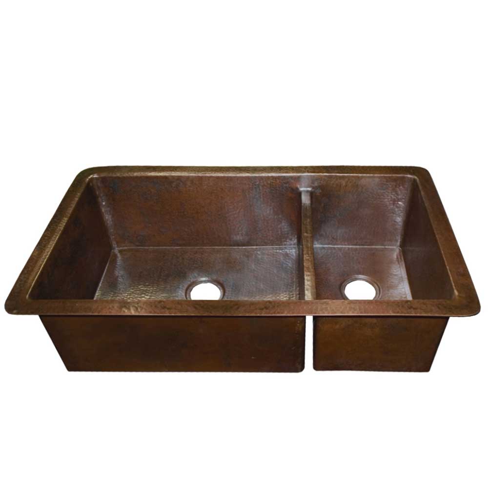 Native Trails Cocina Duet Pro 40" Copper Kitchen Sink, 60/40 Double Bowl, Antique Copper, CPK277