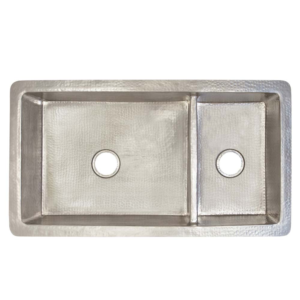 Native Trails Cocina Duet Pro 40" Nickel Kitchen Sink, 60/40 Double Bowl, Brushed Nickel, CPK577