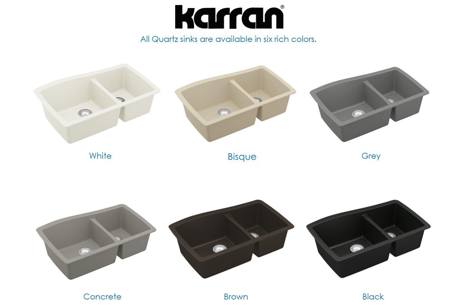 Karran 34" Undermount Quartz Composite Kitchen Sink, 60/40 Double Bowl, White, QU-721-WH