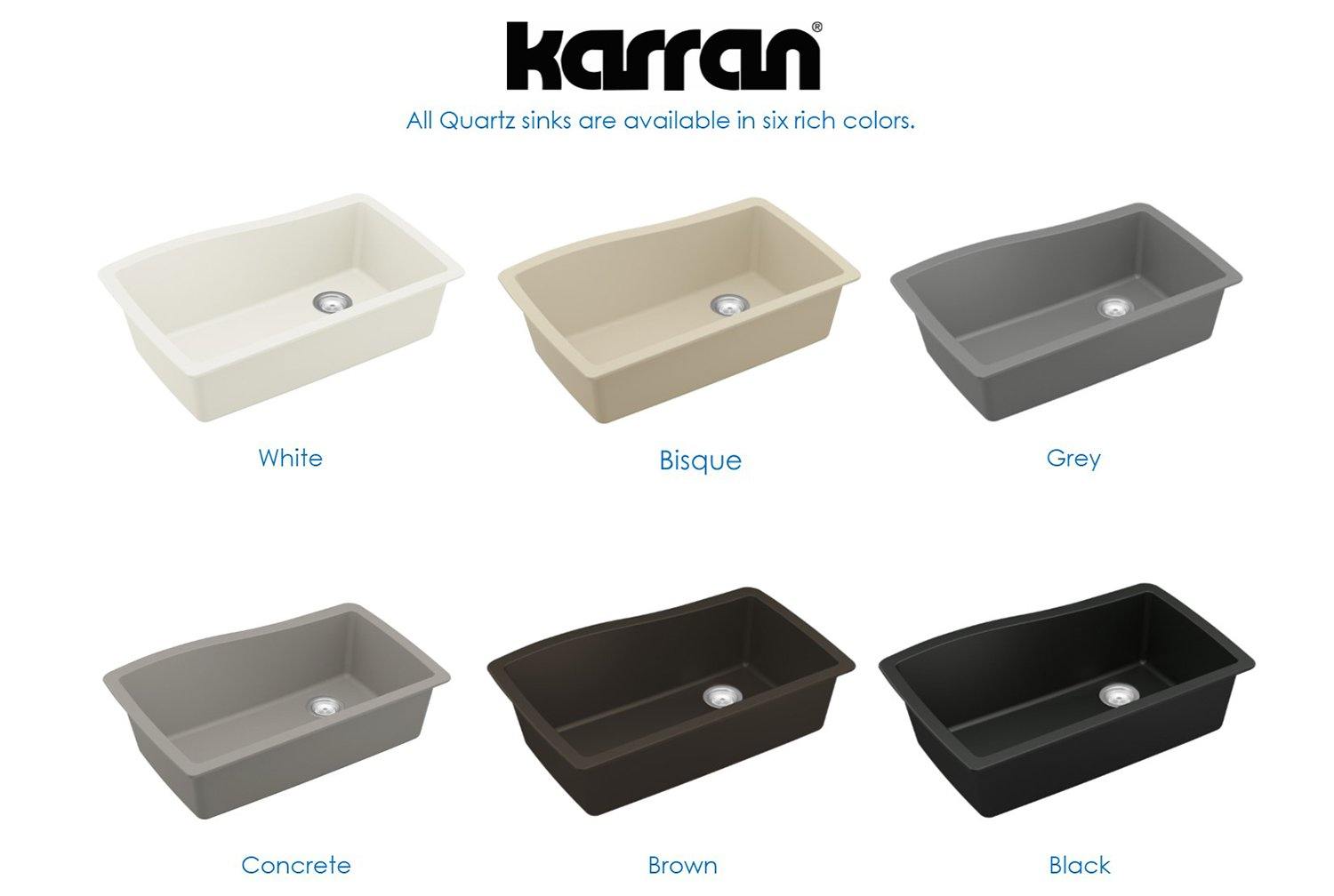 Karran 34" Undermount Quartz Composite Kitchen Sink, Grey, QU-722-GR