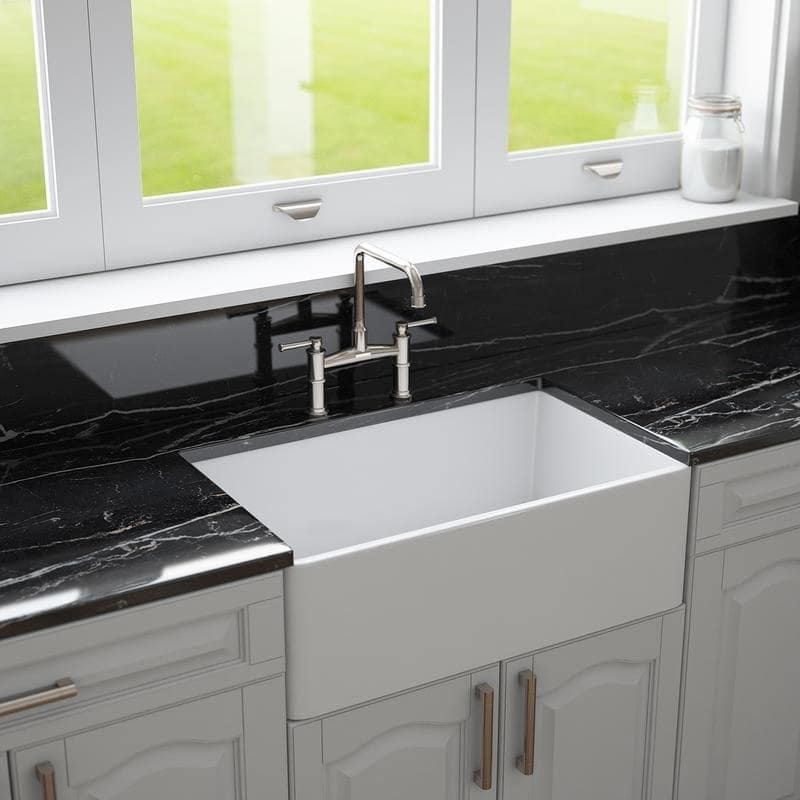 30" Fireclay Farmhouse Apron Kitchen Sink by Crestwood, Reversible, White, CW-7130-W