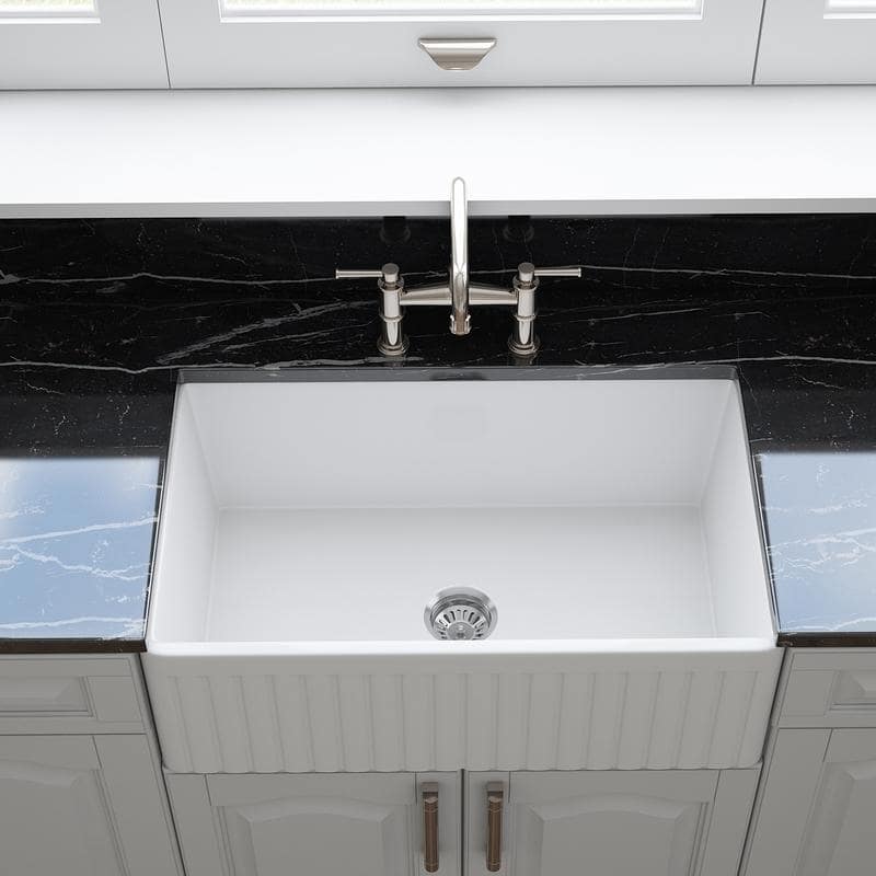 30" Fireclay Farmhouse Apron Kitchen Sink by Crestwood, Reversible, White, CW-7130-W - The Sink Boutique
