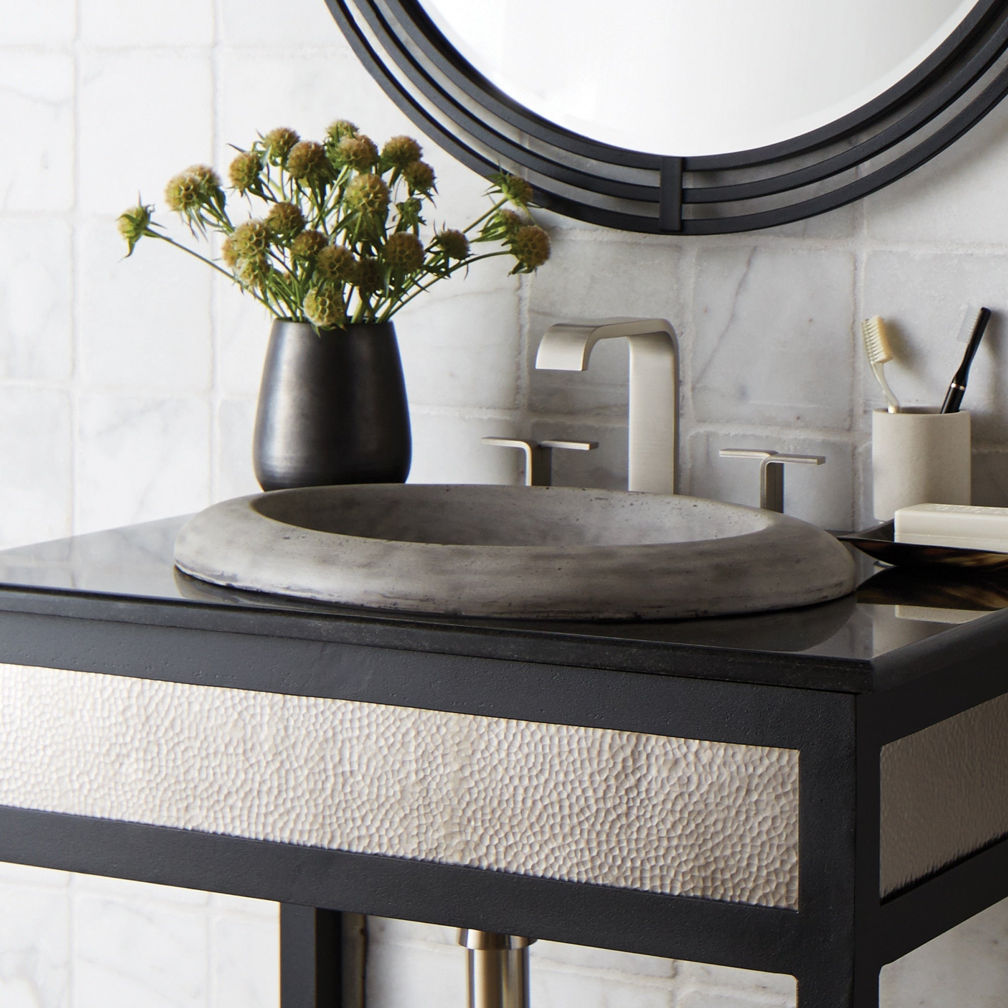 Native Trails Cuyama 21" Round NativeStone Concrete Bathroom Sink, Ash, NSL2115-A