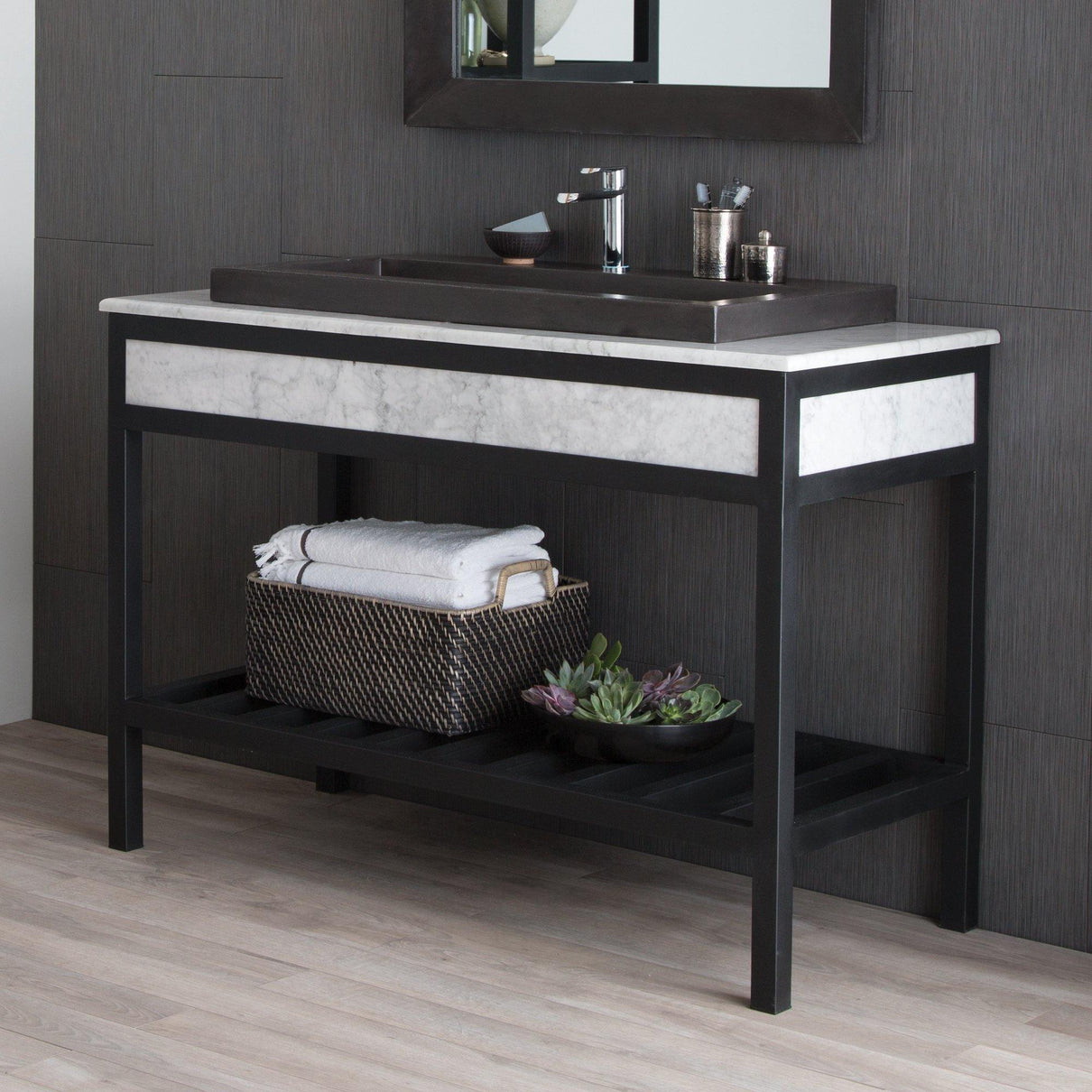 Native Trails Trough 36" Rectangle NativeStone Concrete Bathroom Sink, 1 Faucet Hole, Charcoal, NSL3619-C
