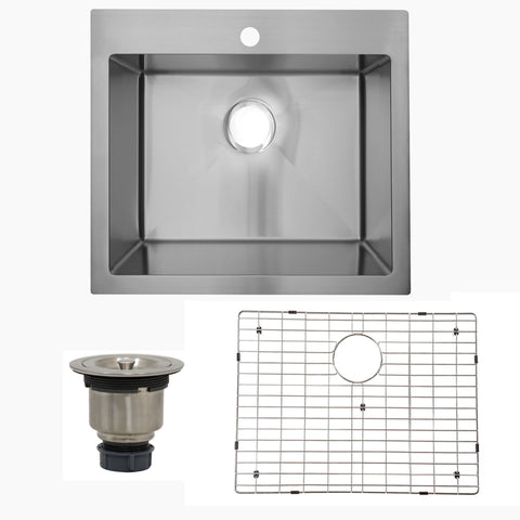 Nantucket Sinks Pro Series 25" Drop In/Topmount 304 Stainless Steel Kitchen Sink with Accessories, SR2522-16