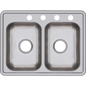 Alternate Image for Elkay Dayton 25" Stainless Steel Kitchen Sink, 50/50 Double Bowl, Satin, 4 Faucet Hole, D225194