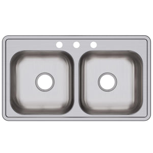 Alternate Image for Elkay Dayton 33" Stainless Steel Kitchen Sink, 50/50 Double Bowl, Satin, 3 Faucet Hole, D233193