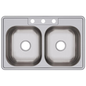 Alternate Image for Elkay Dayton 33" Stainless Steel Kitchen Sink, 50/50 Double Bowl, Satin, 3 Faucet Hole, D233213