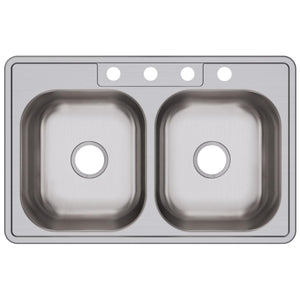 Alternate Image for Elkay Dayton 33" Stainless Steel Kitchen Sink, 50/50 Double Bowl, Satin, 4 Faucet Hole, D233214